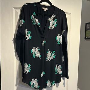 LOFT Green and Blue Relaxed Graphic Blouse